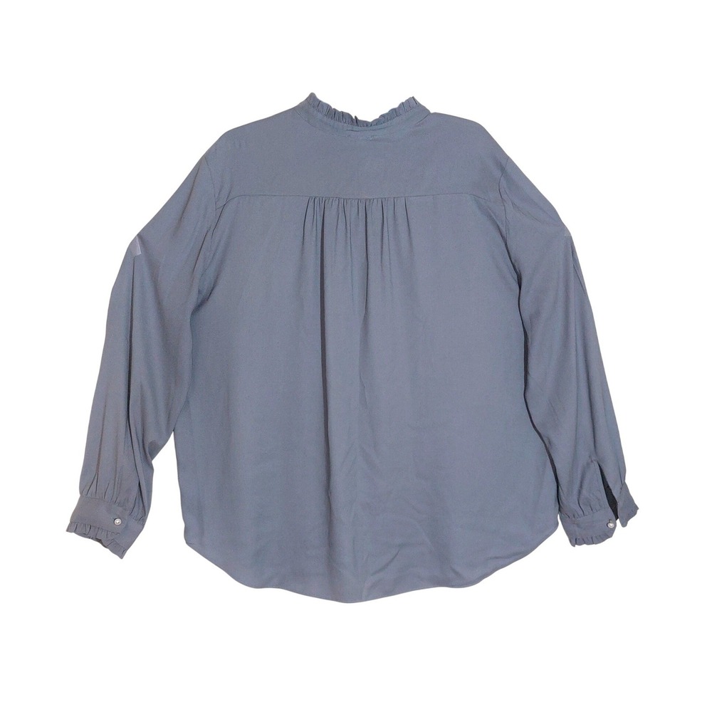 Ann Taylor Womens Gray Long Sleeve Ruffle Neck Button Front Blouse Shirt Size XL - Picture 3 of 8